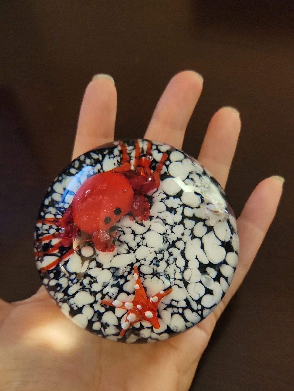 Glass Art Glass Aquarium Style Paperweight Ornament - Red Crab Fish Starfish - Picture 4 of 11